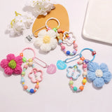 Wool Flowers Key Chain Beaded Lanyard Bracelet Women Girl Pendant