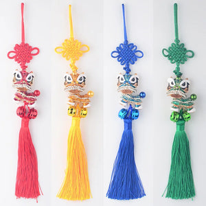 Cartoon Lion Dance Head Keychain Chinese Tassel Pendant