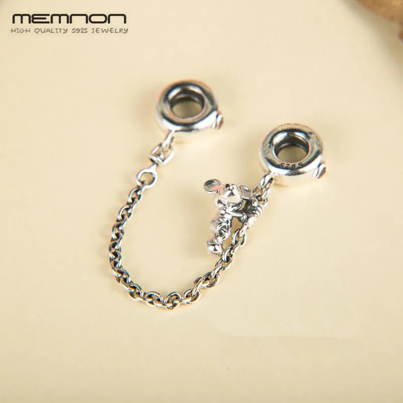 925 Sterling Silver Cartoon Safety Chain Charms Animals Beads Bracelets DIY