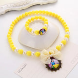 Girls Princess Acrylic Pearls Beaded Necklace Bracelet Set