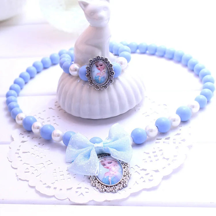 Girls Princess Acrylic Pearls Beaded Necklace Bracelet Set