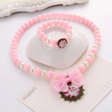 Girls Princess Acrylic Pearls Beaded Necklace Bracelet Set