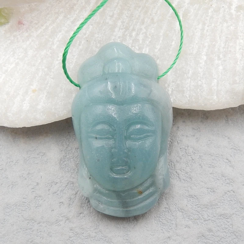 Carved Amazonite Buddha Head Pendant Bead 30x17x8mm