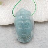 Carved Amazonite Buddha Head Pendant Bead 30x17x8mm