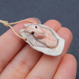 Natural Stone Pink Agate Carved Wolf Pendant Bead 30x19x15mm