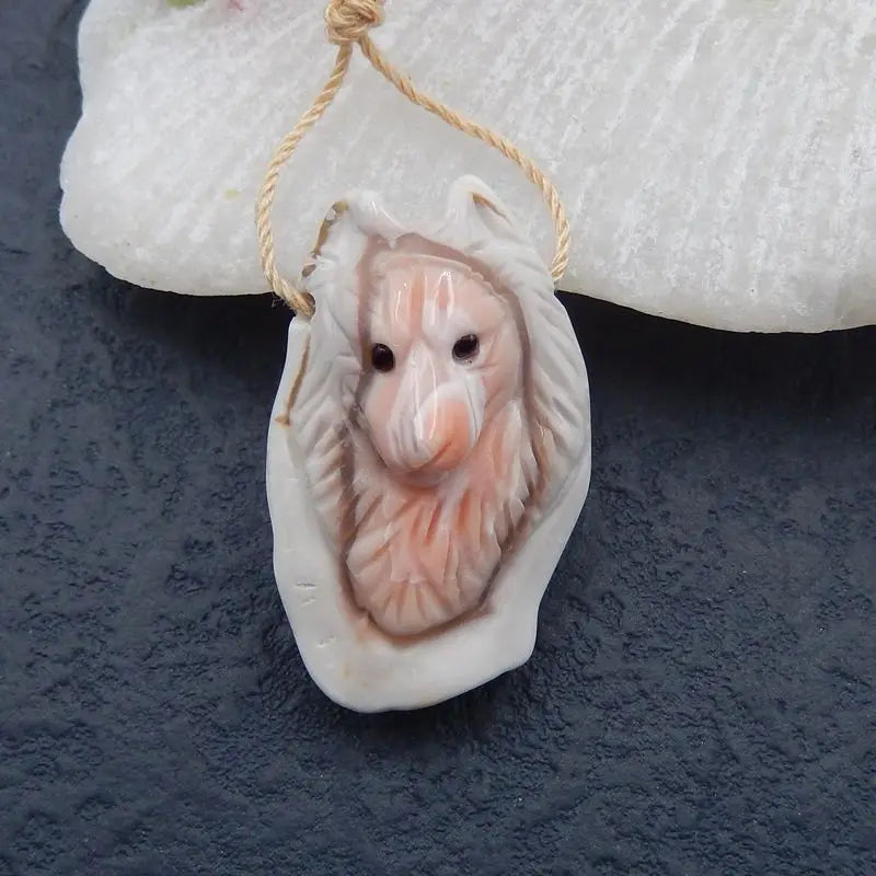 Natural Stone Pink Agate Carved Wolf Pendant Bead 30x19x15mm