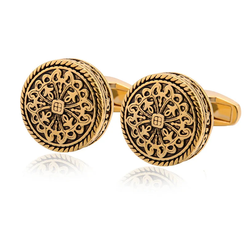 Greek Royal Pattern Cufflinks Antique Silver Color - High-end Men's Jewelry