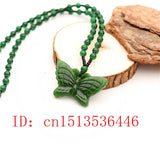 Butterfly Jade Pendant Necklace Chinese Green Beads Jadeite Charm