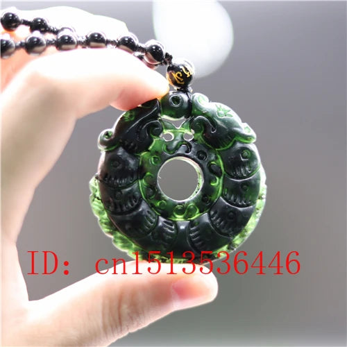 Chinese Green Jade Dragon Pendant Necklace Lucky Amulet for Man