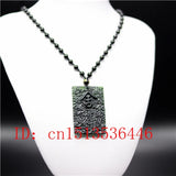 Chinese Green Jade Text Pendant Necklace Charm Men