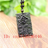 Chinese Green Jade Text Pendant Necklace Charm Men
