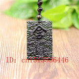 Chinese Green Jade Text Pendant Necklace Charm Men