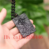 Chinese Green Jade Text Pendant Necklace Charm Men