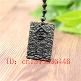 Chinese Green Jade Text Pendant Necklace Charm Men