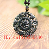 Chinese Green Jade Windmill Pendant Necklace for Men