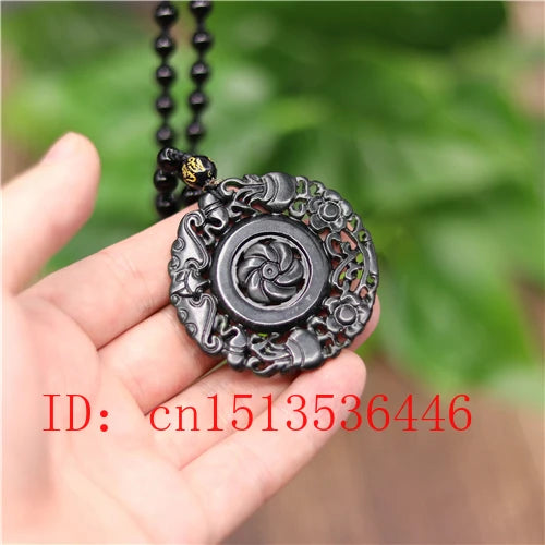 Chinese Green Jade Windmill Pendant Necklace for Men