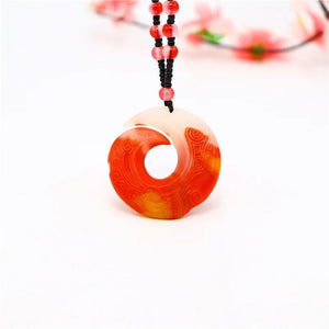 Chinese Rune Jade Pendant Charm Amulet Necklace