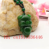 Carved Pig Jade Pendant Green Beads Necklace Charm Jewellery