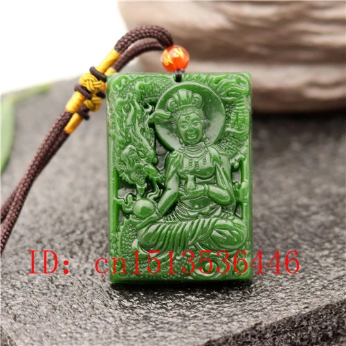 Dragon Guanyin Jade Pendant Green Bodhisattva Necklace Charm Jadeite M02