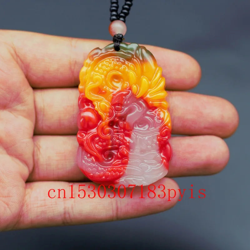 Carved Dragon Natural Jade Pendant Necklace Bead Chinese Charm Jewelry Amulet
