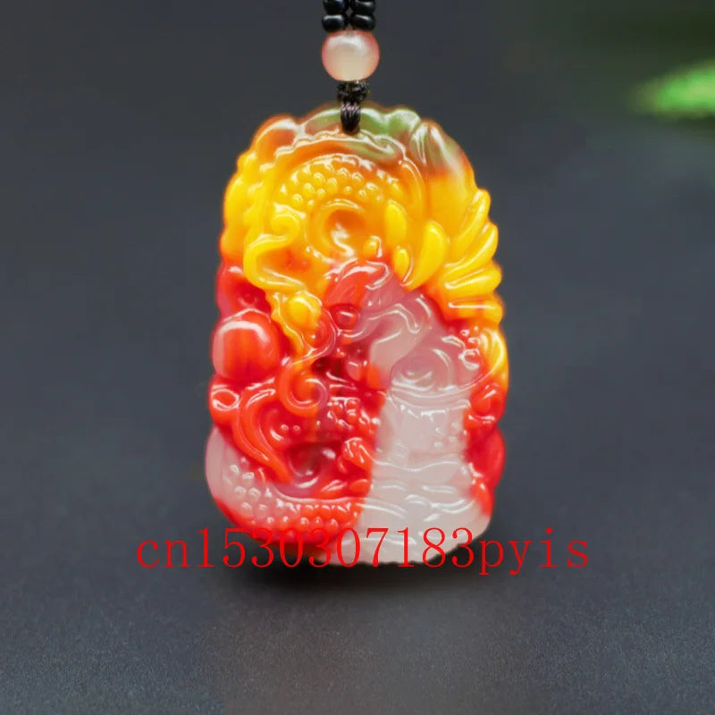 Carved Dragon Natural Jade Pendant Necklace Bead Chinese Charm Jewelry Amulet