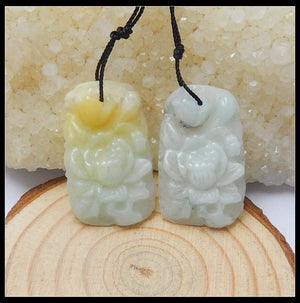 Carved Flower Stone Earrings For Women 31x19x5mm