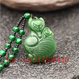Carved Fox Rose Jade Pendant Beads Necklace Charm Jadeite Jewellery