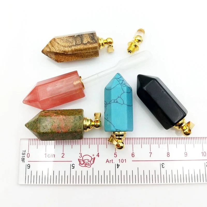 Gemstone Perfume Bottle Pendant Natural Turquoise Tiger Eye Unakite Sodalite