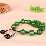 Green Jade 12mm Bead Pixiu Bracelet Chinese Lucky Amulet