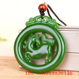 Green Jade Horse Pendant Necklace Charm Jadeite Jewellery Lucky Amulet