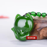 Green Jade Fox Pendant Chinese Necklace Jadeite Jewellery Lucky Woman Amulet