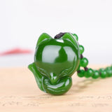 Green Jade Fox Pendant Chinese Necklace Jadeite Jewellery Lucky Woman Amulet
