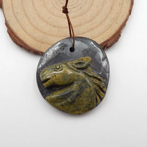 Carved Hematite Horse Head Pendant Bead