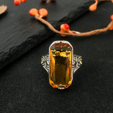 Large Citrine Stone Ring 925 Sterling Silver Fine Jewelry
