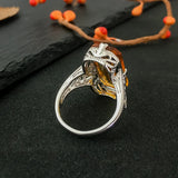 Large Citrine Stone Ring 925 Sterling Silver Fine Jewelry