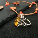 Large Citrine Stone Ring 925 Sterling Silver Fine Jewelry