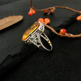 Large Citrine Stone Ring 925 Sterling Silver Fine Jewelry