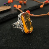 Large Citrine Stone Ring 925 Sterling Silver Fine Jewelry