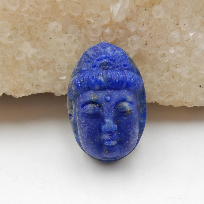 Carved Lapis Buddha Head Pendant Bead 24x15mm