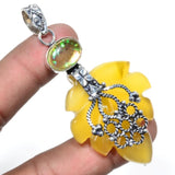 Carved-Leaf Dichroic Glass Pendant Silver Overlay Copper 75mm