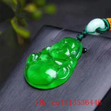 Green Jadeite Maitreya Buddha Pendant Laughing Necklace Amulet