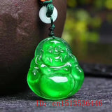 Green Jadeite Maitreya Buddha Pendant Laughing Necklace Amulet