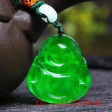 Green Jadeite Maitreya Buddha Pendant Laughing Necklace Amulet