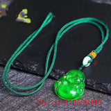 Green Jadeite Maitreya Buddha Pendant Laughing Necklace Amulet