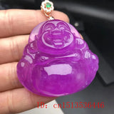 Carved Maitreya Guanyin Jade Pendant Chinese Violet Jadeite Necklace