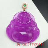 Carved Maitreya Guanyin Jade Pendant Chinese Violet Jadeite Necklace