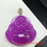 Carved Maitreya Guanyin Jade Pendant Chinese Violet Jadeite Necklace