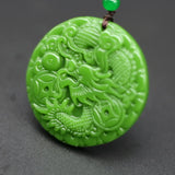 Carved Money Dragon Green Jade Pendant Necklace Chinese Charm Jewelry