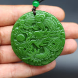 Carved Money Dragon Green Jade Pendant Necklace Chinese Charm Jewelry