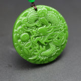 Carved Money Dragon Green Jade Pendant Necklace Chinese Charm Jewelry